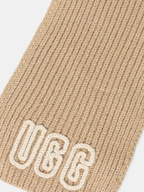UGG szalik z domieszką wełny CHUNKY damski kolor beżowy z aplikacją 102787 - zdjęcie produktu nr 2