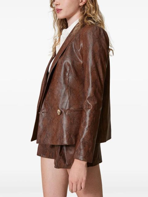 TWINSET lizard-skin effect faux leather blazer - Brown