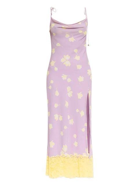 Self-Portrait cowl-neck lace-trimmed midi dress - Purple - zdjęcie produktu nr 1