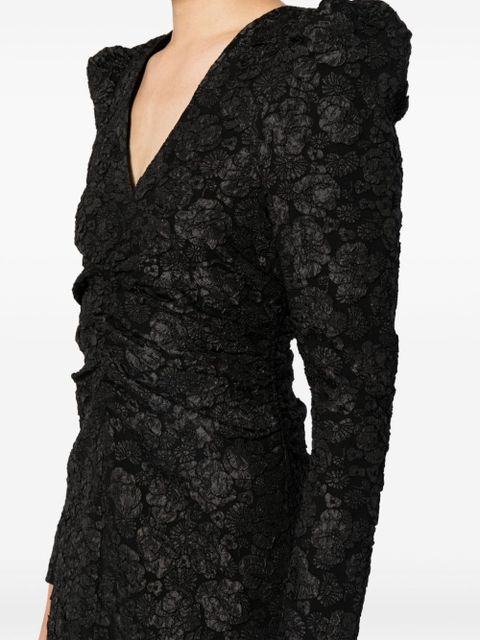 GANNI floral-jacquard V-neck dress - Black