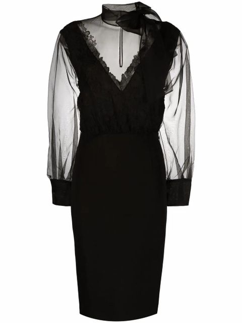 Valentino Garavani pussy-bow sheer dress - Black - zdjęcie produktu nr 1