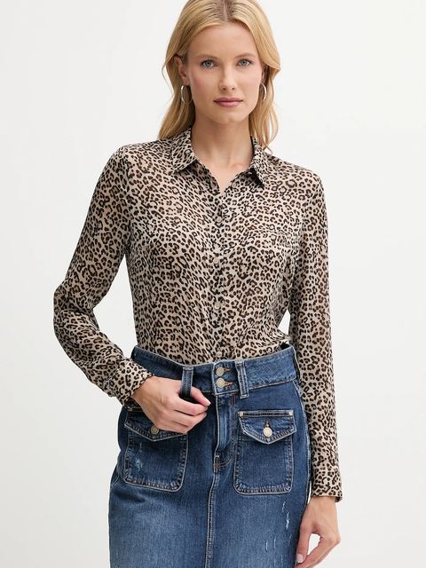 Guess koszula CLOUIS damska kolor beżowy regular z kołnierzykiem klasycznym W5YH0X WDW82 - zdjęcie produktu nr 1