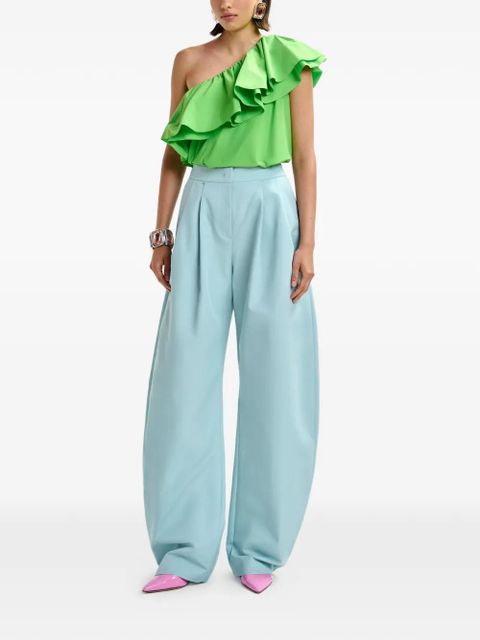 Essentiel Antwerp ruffled-detail asymmetric-neck blouse - Green - zdjęcie produktu nr 2