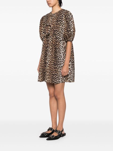 GANNI leopard printed cotton mini dress - Brown
