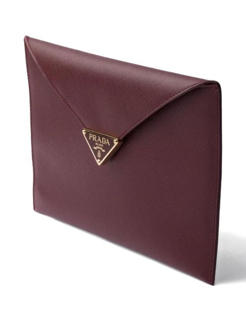Prada leather triangle-logo clutch - Red
