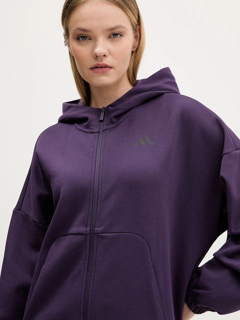 adidas bluza Future Icons damska kolor fioletowy z kapturem z nadrukiem JX0441