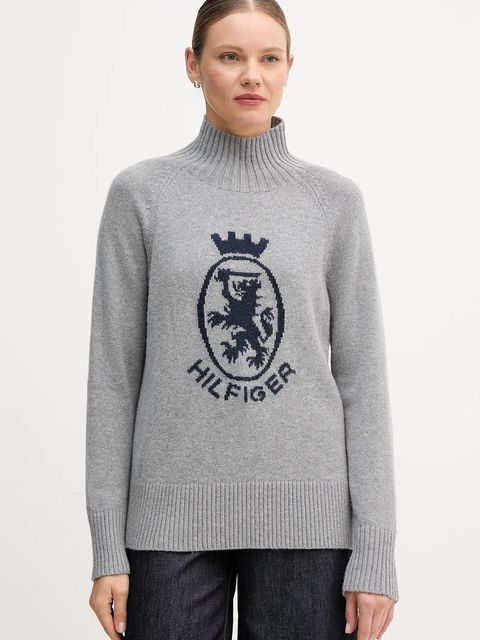 Tommy Hilfiger sweter z dodatkiem wełny damski kolor szary z półgolfem WW0WW46434