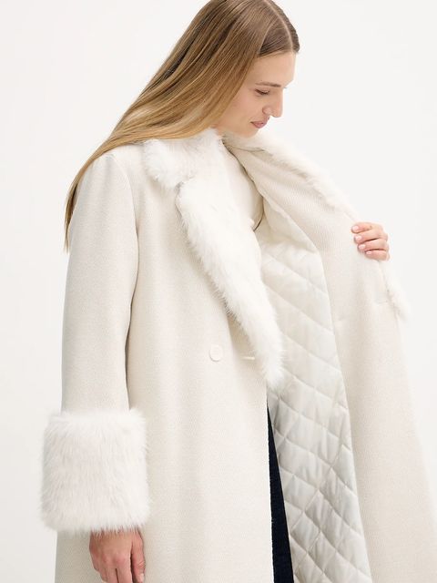 Twinset płaszcz z domieszką wełny kolor beżowy 252TT2040