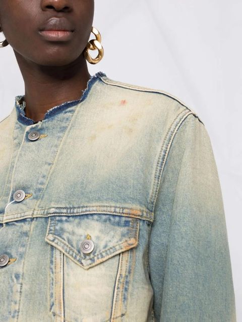 Maison Margiela distressed-effect collarless denim jacket - Blue