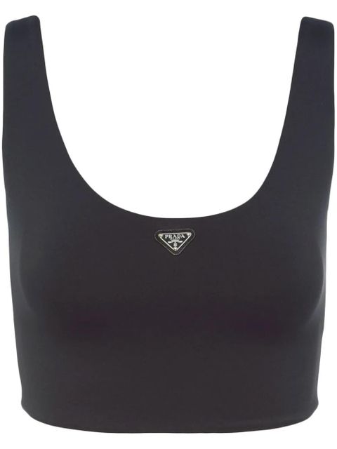 Prada triangle-logo jersey crop top - Black - zdjęcie produktu nr 1