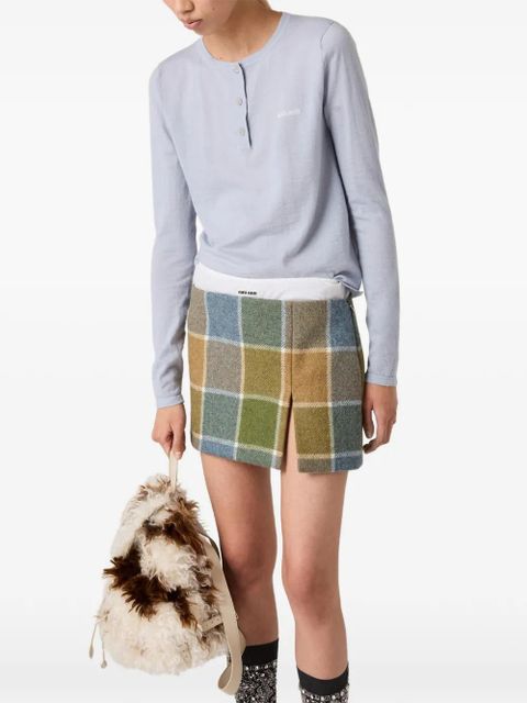 Miu Miu three-button logo-detail long-sleeved T-shirt - Blue