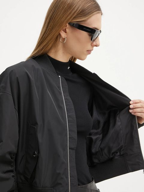 Karl Lagerfeld kurtka bomber damski kolor czarny przejściowa A1W14039