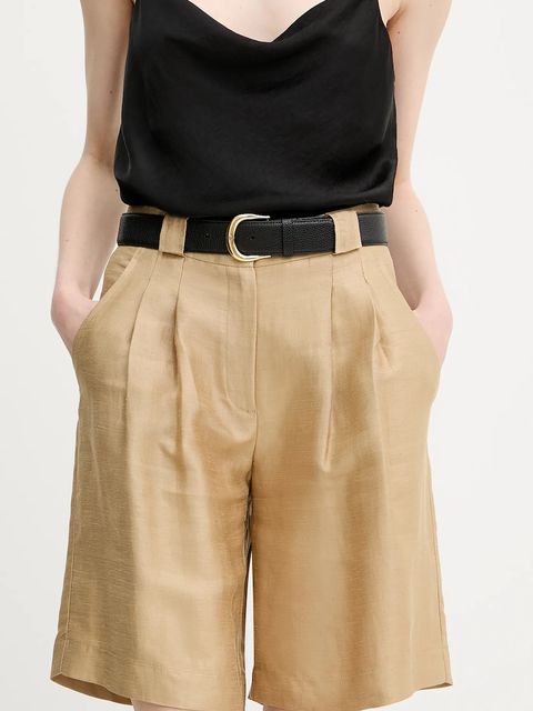 La Petite Française szorty z domieszką lnu SAVOUREUX kolor zielony gładkie high waist SAVOUREUX - zdjęcie produktu nr 1