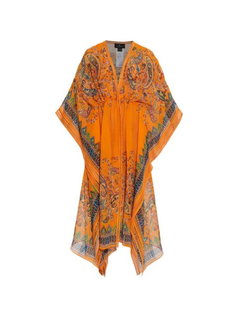 ETRO paisley crochet-detail V-neck midi dress - Orange - zdjęcie produktu nr 1