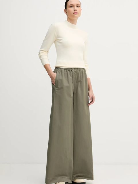 United Colors of Benetton spodnie bawełniane damskie kolor zielony szerokie high waist 4PAXDF0A4 - zdjęcie produktu nr 2