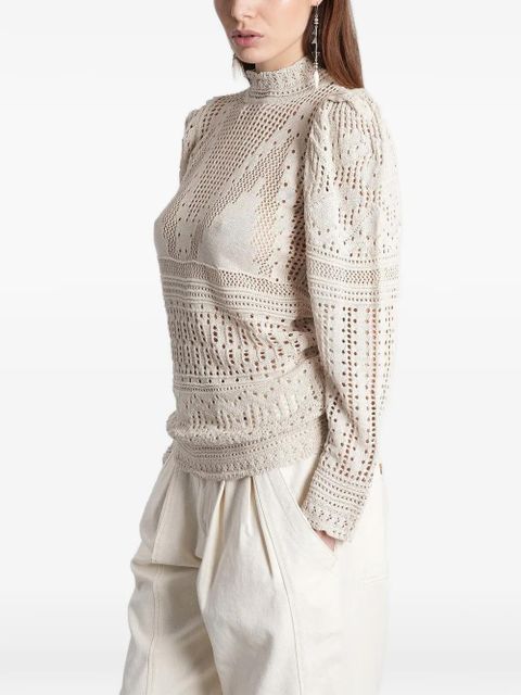 ISABEL MARANT Dahara pointelle-knit puffed-sleeve sweater - Neutrals