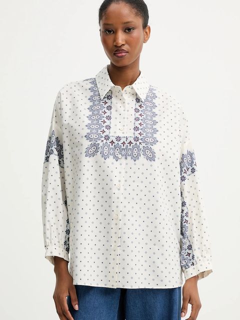 Weekend Max Mara koszula bawełniana ADDA damska kolor beżowy relaxed z kołnierzykiem klasycznym 2525116021600 - zdjęcie produktu nr 1