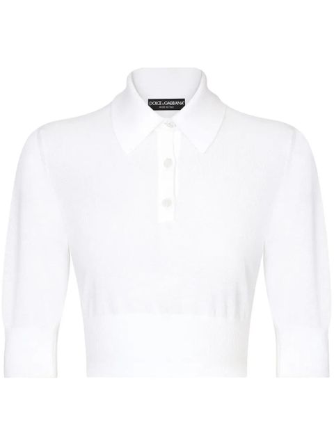 Dolce & Gabbana cropped fine-knit polo shirt - White - zdjęcie produktu nr 1