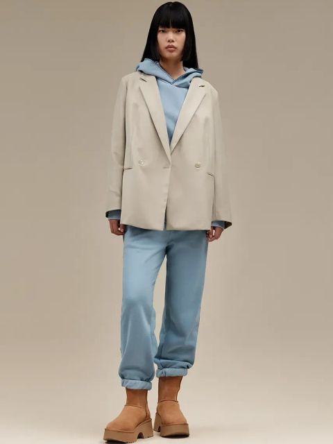 UGG buty zamszowe Classic Twin Seam New Heights damskie kolor brązowy na platformie lekko ocieplone 1158313-CHE