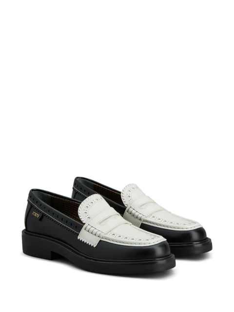 Tod's brogue-trim leather loafers - Black - zdjęcie produktu nr 2