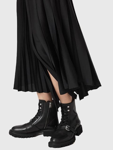 AllSaints workery skórzane Tori Boot damskie kolor czarny na płaskim obcasie W119FB