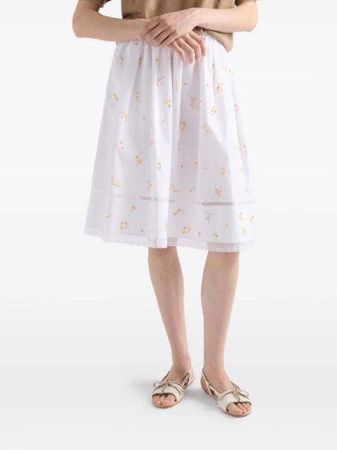 Prada embroidered poplin skirt - White