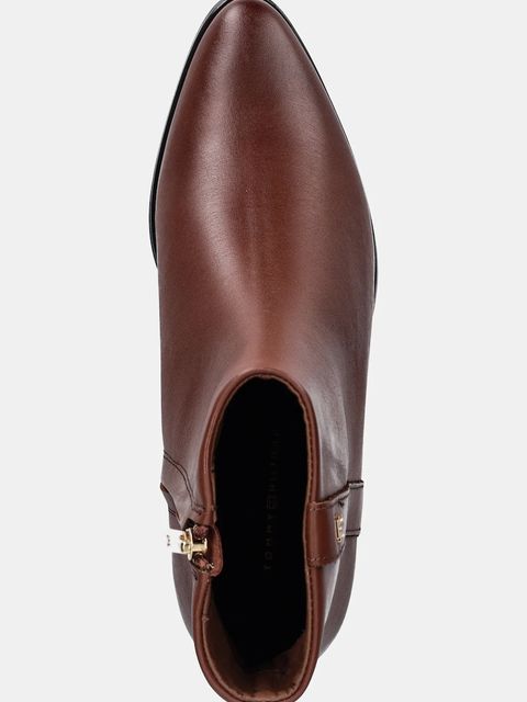 Tommy Hilfiger botki skórzane TH LEATHER POINTY ZIP BOOTIE damskie kolor brązowy na słupku FW0FW08980