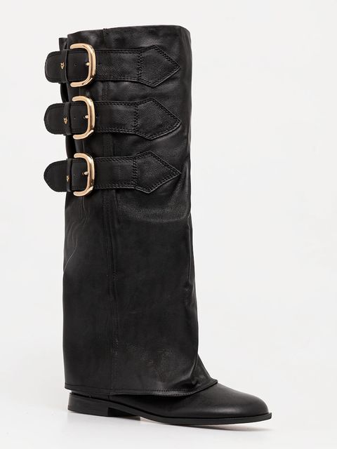 Naked Wolfe kozaki skórzane Anchor damskie kolor czarny na płaskim obcasie lekko ocieplone Anchor Black Leather - zdjęcie produktu nr 1