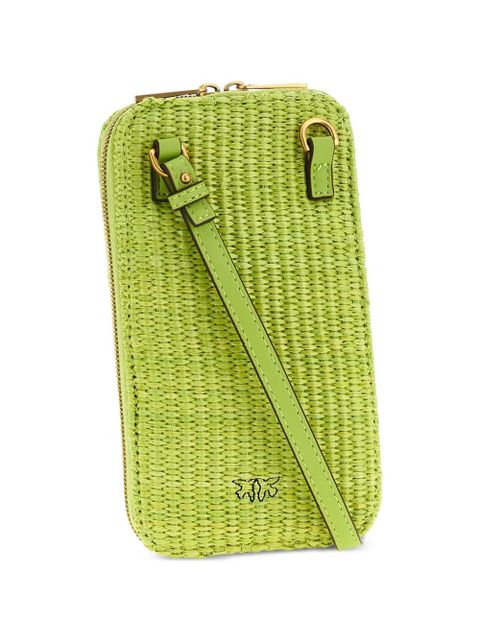 PINKO Love Birds braided raffia smartphone holder - Green