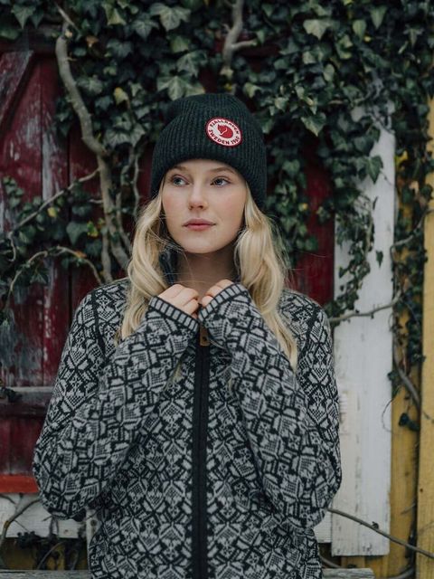 Fjallraven czapka wełniana 1967 Logo kolor zielony z grubej dzianiny wełniana