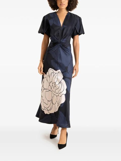 Victoria Beckham gathered V-neck midi dress - Blue - zdjęcie produktu nr 1