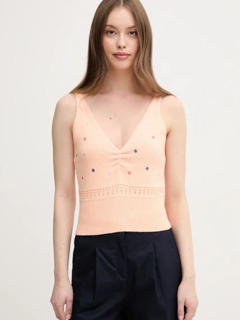 United Colors of Benetton top bawełniany kolor pomarańczowy 10C1EH01A