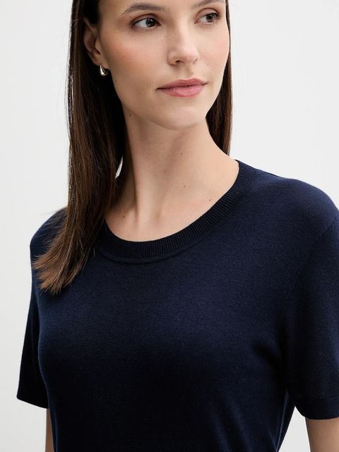 United Colors of Benetton t-shirt z jedwabiem damskie kolor granatowy 1ZRED10BK