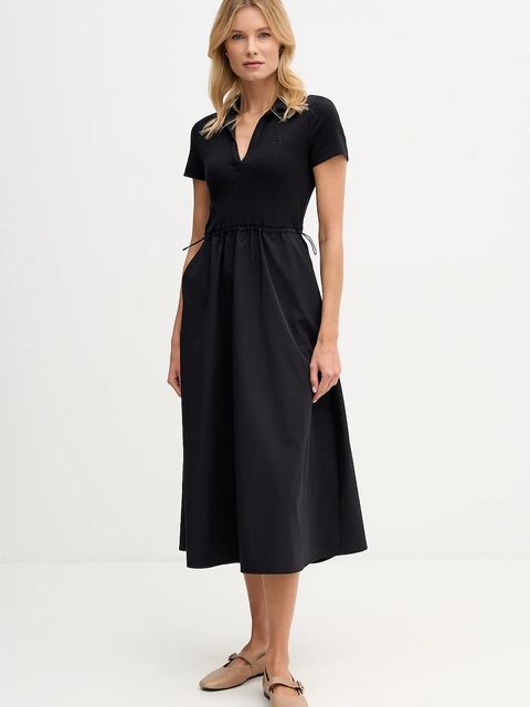 Dkny sukienka kolor czarny midi rozkloszowana DJ5D9139