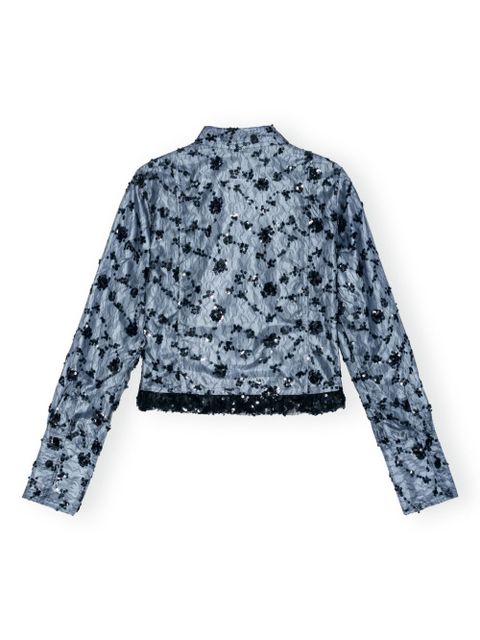 GANNI sequin-embellished cropped shirt - Blue