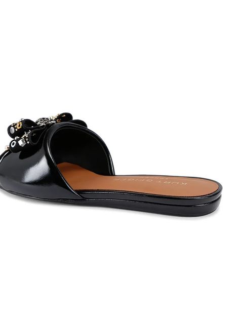 Kurt Geiger London klapki skórzane Kensington Bow Flat Sandal damskie kolor czarny 655705139