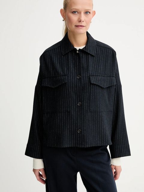 Sessun koszula z dodatkiem wełny damska kolor granatowy relaxed z kołnierzykiem klasycznym 25110028