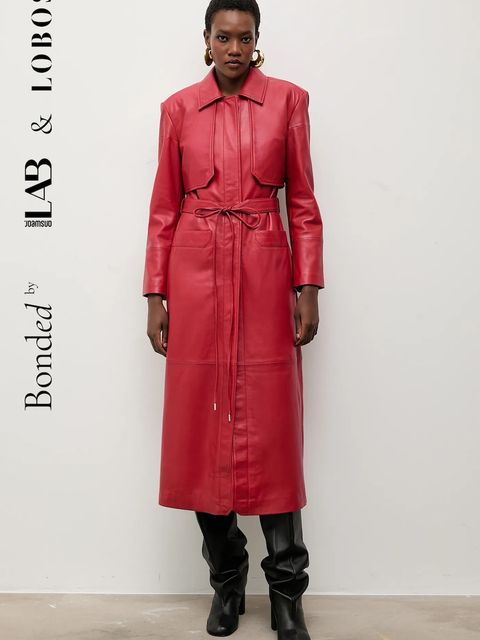 Bonded by Answear.LAB & LOBOS płaszcz skórzany kolor czerwony