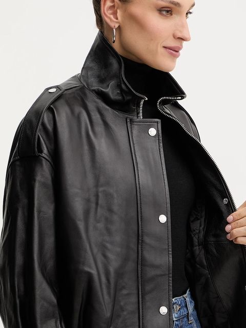 MICHAEL Michael Kors kurtka skórzana kolor czarny przejściowa MF520IXFAF