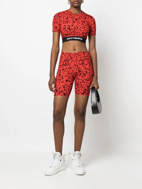 Rabanne paint-splatter print jersey crop top - Red