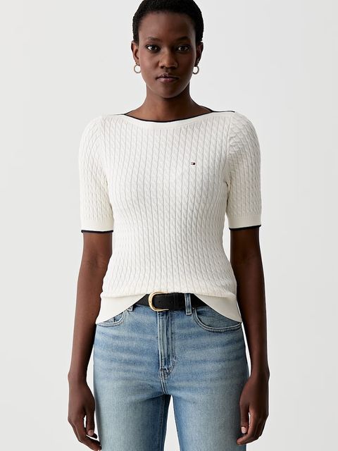 Tommy Hilfiger T-shirt swetrowy damski bawełniany - zdjęcie produktu nr 1