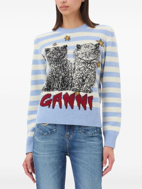 GANNI embroidered long sleeve jumper - Blue
