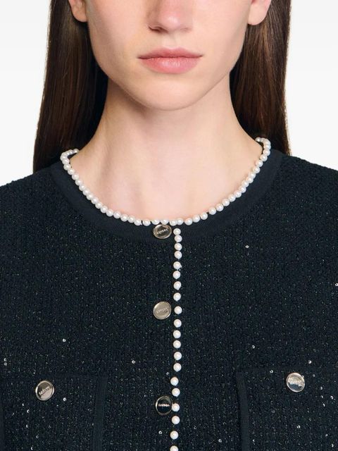 SANDRO pearl-trimmed tweed waistcoat - Black