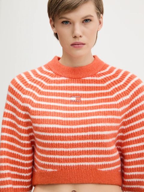 Tommy Jeans sweter z domieszką wełny damski kolor pomarańczowy DW0DW21677