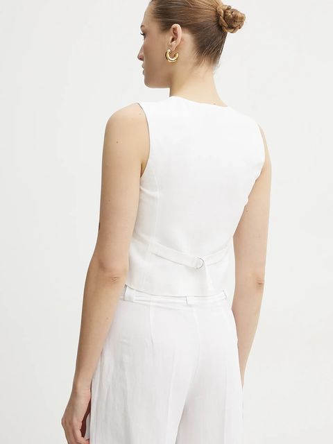 ERMANNO Firenze kamizelka z domieszką lnu kolor biały jednorzędowa 56TN002ES1