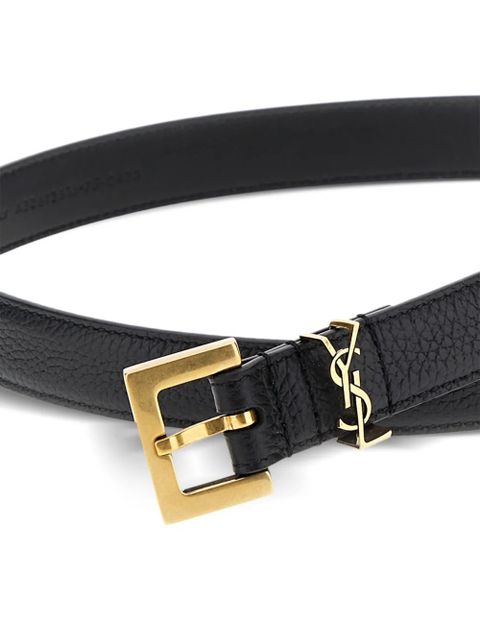 Saint Laurent Cassandre grained-leather belt - Black
