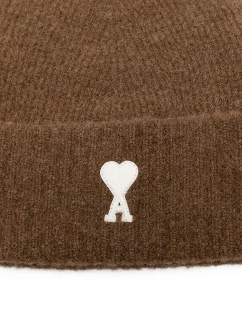 AMI Paris striped Ami De Coeur beanie - Brown