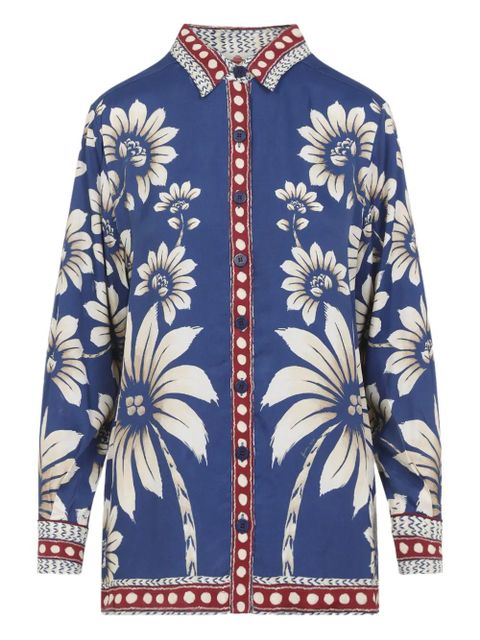 FARM Rio floral palm button-down top - Blue - zdjęcie produktu nr 1