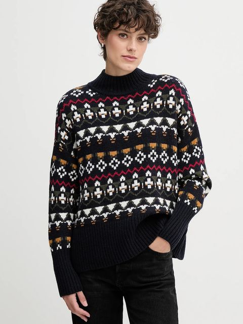 Barbour sweter z dodatkiem wełny damski kolor granatowy ciepły z półgolfem LKN1557