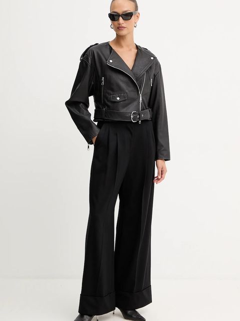 BOSS spodnie wełniane damskie kolor czarny szerokie high waist 50550804